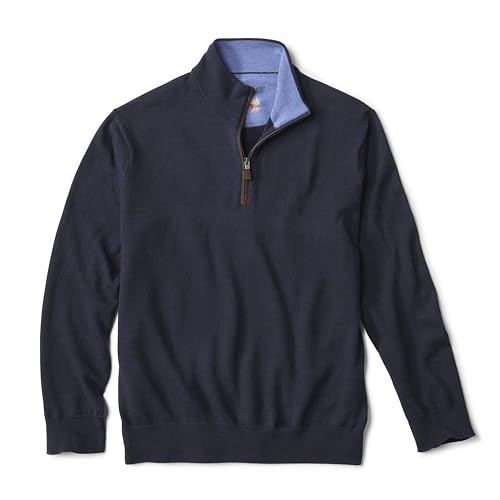 Orvis Merino Wool Quarter Zip Pullover 2.0 - Soft Merino Wool Sweater for Men with Faux Suede Binding and Rib-Knit Trim