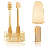 KIRZAX Baby Zahnbürste Set - Zahnpflegeset für Babys 0-18 Monate, beinhaltet Milchzahnbürste, Zungenbürste, Fingerling & 2-in-1-Becher, Trainingsset für Kinderzahnpflege