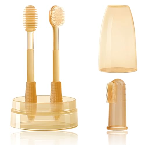 KIRZAX Baby Zahnbürste Set - Zahnpflegeset für Babys 0-18 Monate, beinhaltet Milchzahnbürste, Zungenbürste, Fingerling & 2-in-1-Becher, Trainingsset für Kinderzahnpflege