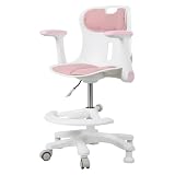 Wizoowip Kinder Schreibtischstuhl mit Armlehne & Fußstütze, Höhenverstellbarer Kinderschreibtischstuhl, Ergonomischer Schreibtischstuhl Kinder, Jugenddrehstuhl für Jungen & Mädchen (rosa)