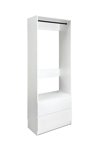 HKWILLWAY White Wood Walk-in Closet with Two Rods, Perfect for