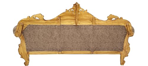 Image of Wooden 5 Seater Sofa Set | 3+ 1+1 Solid Wood Hand-Carved Brown Sofa with Gold Finish | Traditional Design Furniture for Living Room | Home | Office