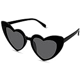 beifon Herz Sonnenbrille Herzbrille Herzen Sonnenbrillen Mädchen Retro Süße Hippie-Stil Accessoire Bunte Brillen Valentinstag Party Carnival Mode Vintage Heart Sunglasses für Damen Herren (Schwarz)