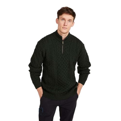 Men's Merino Wool Aran 1/2 Zipper Sweater