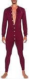 AIEOE Men’s One Piece Pajamas Stretch Long Sleeve Onesie Jumpsuit Solid Soft Union Suit Button Down