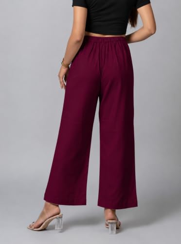 Image of Moirai Pure Cotton Wide Leg Women Trouser Stylish Mid Rise Relaxed Straight Fit Loose Pants Casual Travel Office Formal Wear
