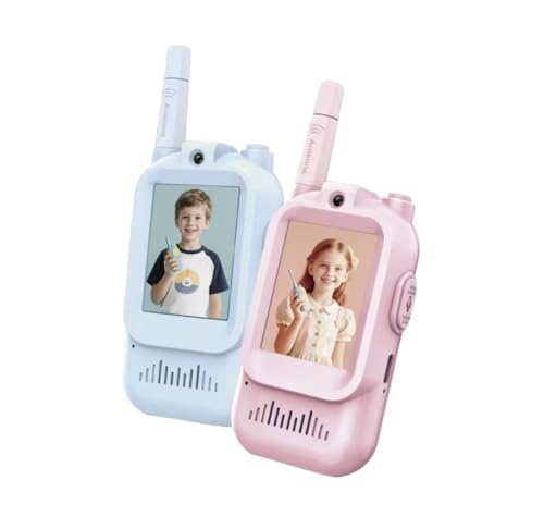 Talkie-Walkie pour Enfants avec Caméra, Rechargeable, Portée 400m, 4 Modes de Voix, Écran LCD, Couleurs Bleu et Rose, Jouet Extérieur et Cadeau Anniversaire pour Fille et garçon 3-11 Ans