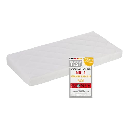 Alvi Kinderbettmatratze Exclusiv | Babymatratze und Kleinkindmatratze in Einem | Atmungsaktiver Kaltschaumkern Höhe 10 cm | allergikergeeignet | Bezug abnehmbar 100% Baumwolle