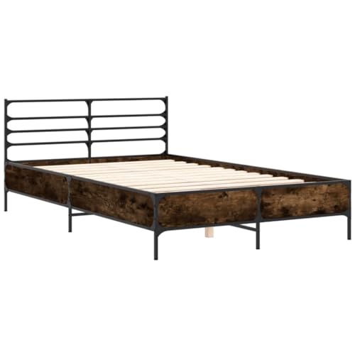 vidaXL Bettgestell, Bett mit Kopfteil für Schlafzimmer, Bettrahmen mit Lattenrost, Schlafzimmerbett Doppelbett, Räuchereiche 140x200cm Holzwerkstoff Metall