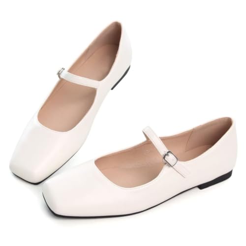 Image of TN TANGNEST Leather Flats for Women Retro Mary Jane Flats