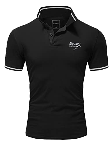 REPUBLIX Herren Poloshirt Basic Kontrast Stickerei Kragen Kurzarm Polohemd T-Shirt R-0061 Schwarz/Weiß L