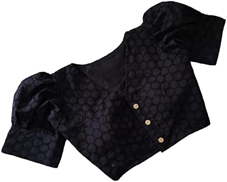 Women's Trending Pure Cotton Hakoba Blouse With V Nack & Puff Sleeve