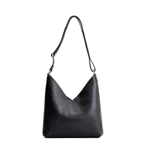 Portland Leather Goods Naomi Shoulder Bag – Slouchy Leather Shoulder Bag with Adjustable Crossbody Strap & Secure Magnetic Closure – Handmade from the Finest Full-Grain Hides – Small, Pebbled Black