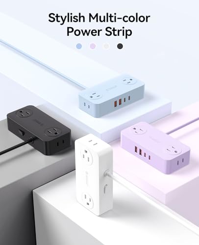5' Orico 8-in-1 Power Strip w/ 4 AC Outlets, 2 USB-C & 2 USB-A (Blk, Wht, Purple or Blue) - image 3