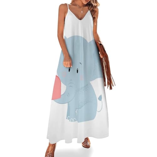 Robe maxi sans manches fluide imprimé éléphant confort d'été