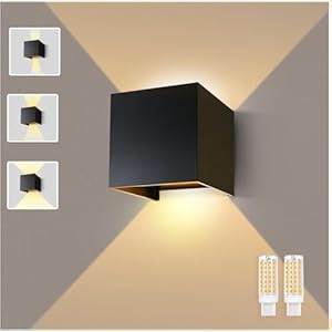 Lureshine Wandlampe mit Austauschbarer G9 LED lampe Einstellbar Abstrahlwinkel Aussenbeleuchtung Warmweiß 3000K Wandleuchte Aluminium Wandleuchte Innen/Aussen (Schwarz 1 Stück)