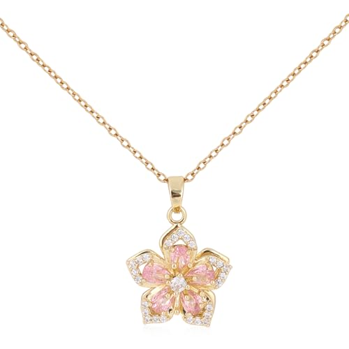 Mikovivi Flower Necklaces, Delicate Rotatable Crystal Bauhinia Flower Pendant Necklace Adjustable Anxiety Relief Fidget Jewelry for Women Retro Fashion Interesting Jewelry Accessories (Pink Diamond)