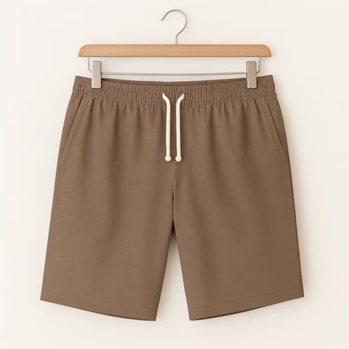 Image of Vogaan Men's Casual Slim Fit Shorts | Stylish Knee-Length Shorts with Elastic Waist | Summer Wear Short with Side Pockets for Gym Travel & Outdoor