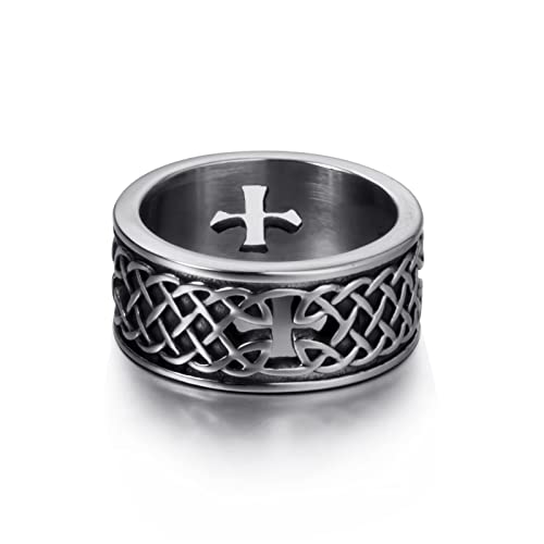 Elfasio 10Mm Celtic Knot Rings Cross Stainless Steel Band Ring Vintage Jewelry, Husband/Boyfriend Gift Us Size 10 #TOP2