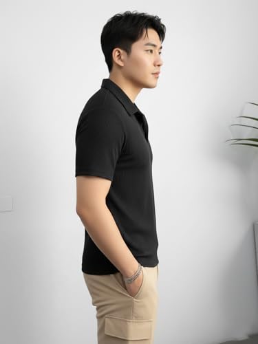 Image of madfrog Men's Solid Polo Neck Half Sleeve T-Shirt - Soft & Breathable Cotton Blend, Regular Fit Comfortable Casual Top for Office