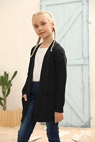 Image of Ermonn Girls Kids Open Front Cardigans Sweaters Long Sleeve Knit Cute Sweater Outwears with Pockets for 5-14 Years