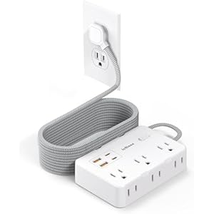 Surge Protector Power Strip, 15 Ft Cord Ultra Thin Flat Extension Cord with 6 Outlets 4 USB Ports(2 USB C), 1050J Flat Plug Power Strip for College Dorm Room Essentials