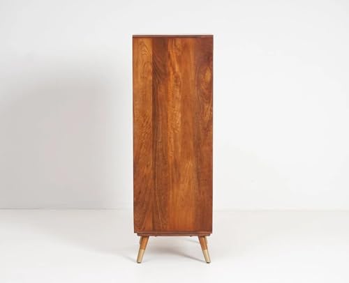 Image of Chest of Drawers | Multipurpose Console Dresser with 5-Compartment Storage Cabinet with Modern Design for Bedroom, Living Room & Office | Solid Sheesham Wood, Honey Finish(Peter)
