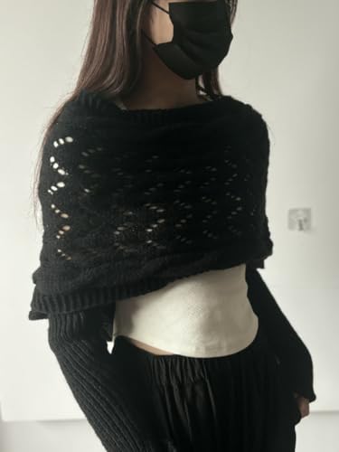 2 Pack Multifunctional Scarf with Sleeves,Autumn Winter Knitted Cable Wrap Sweater Scarf Crochet Pattern for Women2