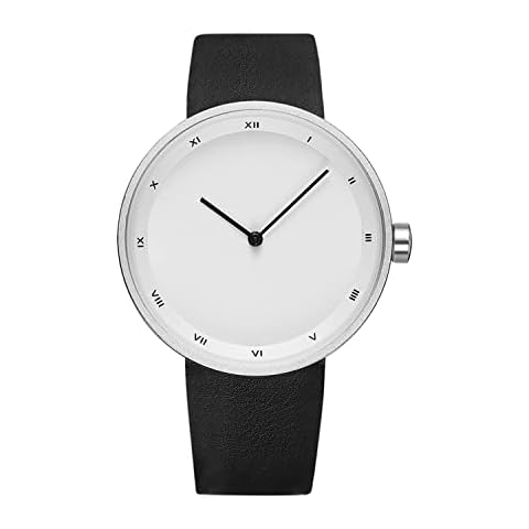 AGEN KGEN Mens Watches Ultra-Thin Minimalist Waterproof Fashion Simple Business Wrist Watch for Men Unisex Dress with Leather Band(521-Silver Black) Cover