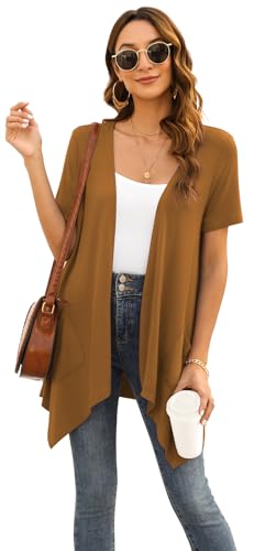 Image of Veryoung Floral Short Sleeve Cardigans for Women Casual Drape Open Front Lightweight Summer Cardigan with Pocket High Low Hem