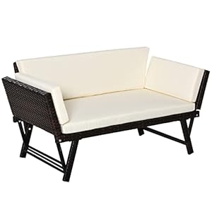 Outsunny Polyrotan tuinbank, 2-zits, tuinmeubelen, loungesofa, tuinbank, ligstoel inklapbaar, armleuningen, staal, 129 x 63 x 67 cm