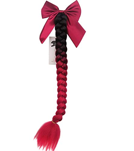 3T-SISTER Helmet Pigtails Gradient Ramp Helmet Braids Ponytail Helmet Hair with Suction Cup with Bowknot for Motorcycle Bike 1PCS 24inch-Ombre Black to RED + Free Braceket