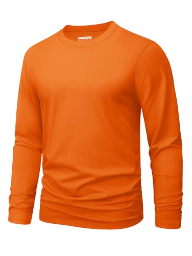 MAGNIVIT Mens Long Sleeve Shirts Cotton T-Shirt Crew Neck Midweight Tees Classic Basic Casual Tops Plain Soft Shirt Orange