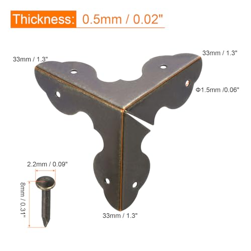Image of uxcell 33x33x33mm Metal Box Corner Protectors Edge Guard Iron Bronze Tone 24pcs