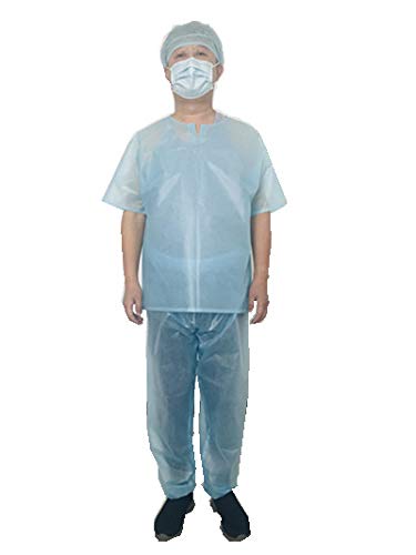 Disposable isolation suit, split suit, hat, Pullover Top, pants, non-woven fabric, soft, dental, hospital, industrial, blue, one size fits all (20)