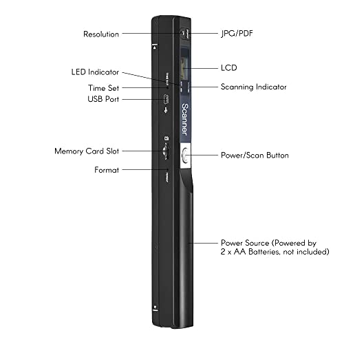 Bisofice Scanner Portable sans Fil Règle Scanner Scanner de Documents Haute Resolution en Couler 900 DPI | JPG/PDF Formate A4 Compatible pour Windows 7 / Vista/XP/,Noir