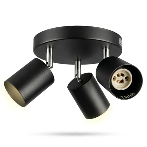 Yiahin Plafonnier 3 Spots Rond Noir, Spot de Plafond Industriel Vintage, Luminaire Orientable en...