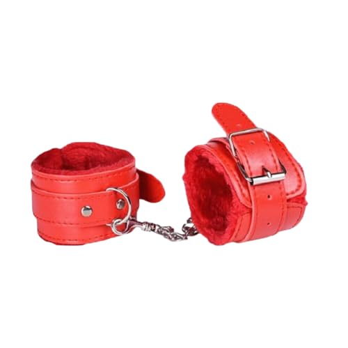 Algema Bracelete em Couro Macio com Pelúcia Aveludada Vermelho e Corrente Cromada 5,5cm x 9cm