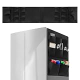 Mini Fridge Organizer with 15 Pockets, Hanging Mini Fri-dge Caddy Organizer Storage Bag for Flatware Drink Spices, Over the Fridge Storage Organi-zer for Dorm Office Kitchen(COLOR:Black)