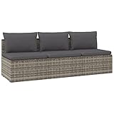 vidaXL Gartensofa 3-Sitzer mit Kissen Sofa Mittelsofa Couch Gartenmöbel Rattanmöbel Garten Lounge Terrasse Balkon Stauraum Grau Poly Rattan