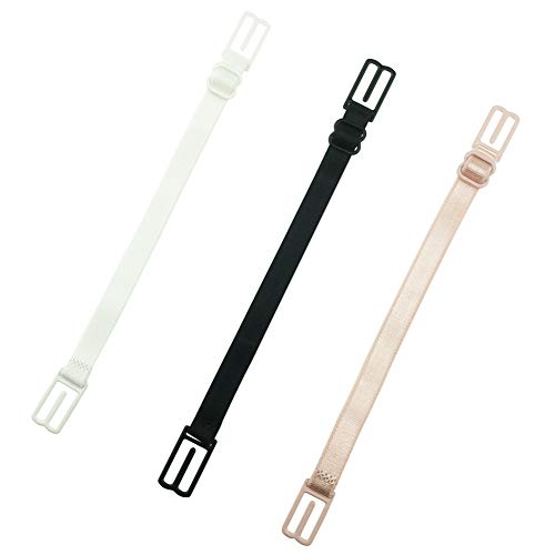 Lansonee 3 in Pack Soft Comfortable Elastic Adjustable No-Slip Bra Strap Clips Holder (Beige, Black and White)