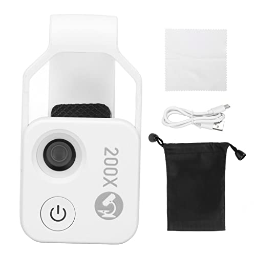 Pocket Microscope with LED Light, 200X Magnification, CPL Lens, Mini and Portable, No APP Required The Best Portable Microscope for Kids and Adults (White)