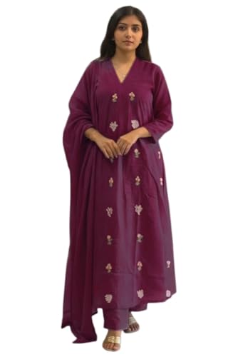 Image of ANNI Designer Women's Rayon Viscose Straight Kurta Set with Pant and Dupatta | Stylish Long Kurti Dress for Festive, Party, and Ethnic Wear