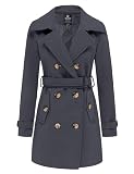 wantdo Women's Double Breasted Pea Coat Winter Mid-Long Trench Coat with Belt Charcoal Grey Large