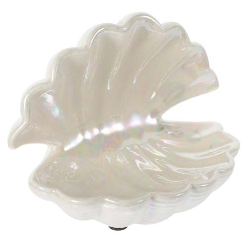 TEHAUX Bandeja de Cerámica en Color Blanco con Forma de Concha para Joyas y Llaves, Diseño Multifuncional Elegante y Decorativo para Organizar Accesorios Hogar