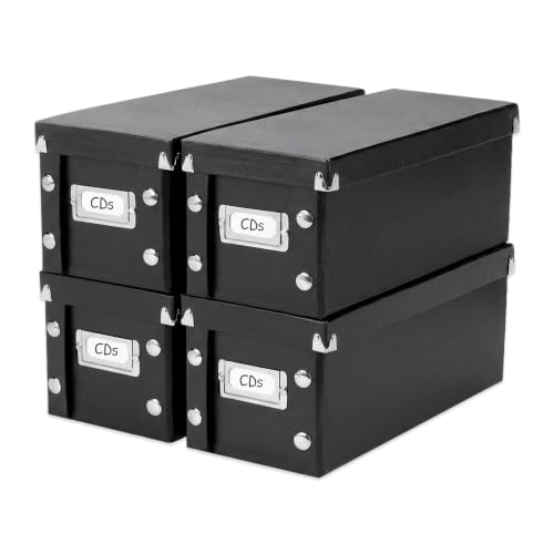 Snap-N-Store CD Storage Box, 4-Pack, Holds 165 Sleeved CDs per Box, Black