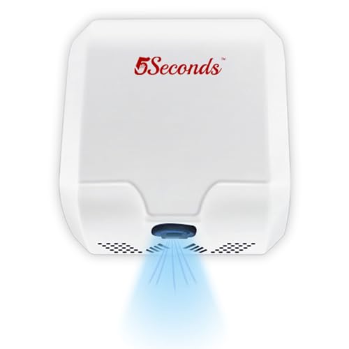 5Seconds High-Speed Commercial Hand Dryer for Bathroom – ADA Compliant, UL Listed, 1800W Energy-Saving Automatic Electric Wall-Mounted Dryer with White Stainless Steel Cover, Plug-in