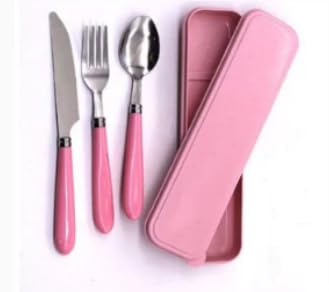Conjunto de Talheres Inoxidáveis com Estojo, Faca, Garfo e Colher, Rosa