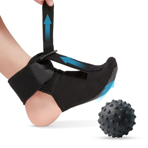 YPLUW Plantar Fasciitis Night Splint for Women & Men - Soft & Comfortable Sleep - Adjustable Foot Splint for Achilles Tendonitis Brace, Drop Foot & Heel Pain Support with Massage Ball, Medium