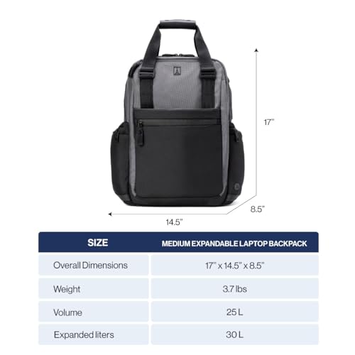 Travelpro Altitude Medium Expandable Travel Laptop Backpack 25-30L, 16 Inch Laptop, Water Resistant, Work, Business, Men and Women, Aviator Navy - Image 7